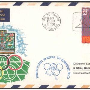 1968 First Flight Cover - Lufthansa - (12 October 1968) - OLYMPICS - COLOGNE ( Germany ) to MEXICO CITY ( MEXICO ) covering cities hosting Olympic Games
