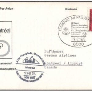 1976 First Flight Cover - Lufthansa - (09 July 1976) OLYMPICS - FRANKFURT ( Germany ) to MONTREAL ( Canada ) covering cities hosting Olympic Games