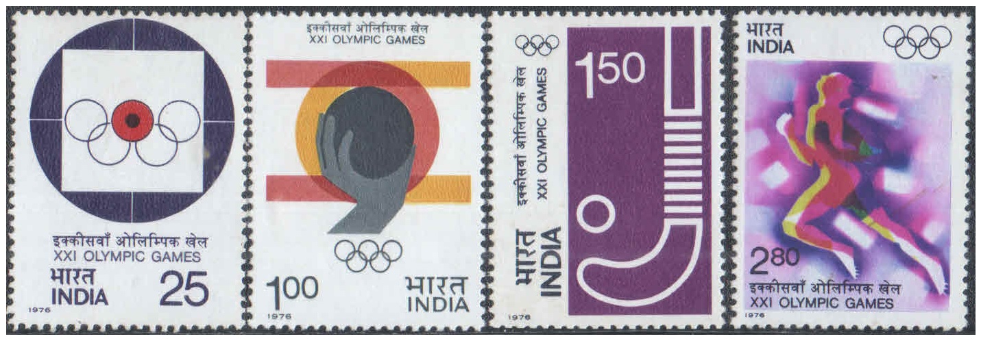 India 1976 - 21st Olympics ( Olympic Games ) at Montreal, Quebec, Canada - Set of 4 Postage Stamps - Mint, Never Hinged