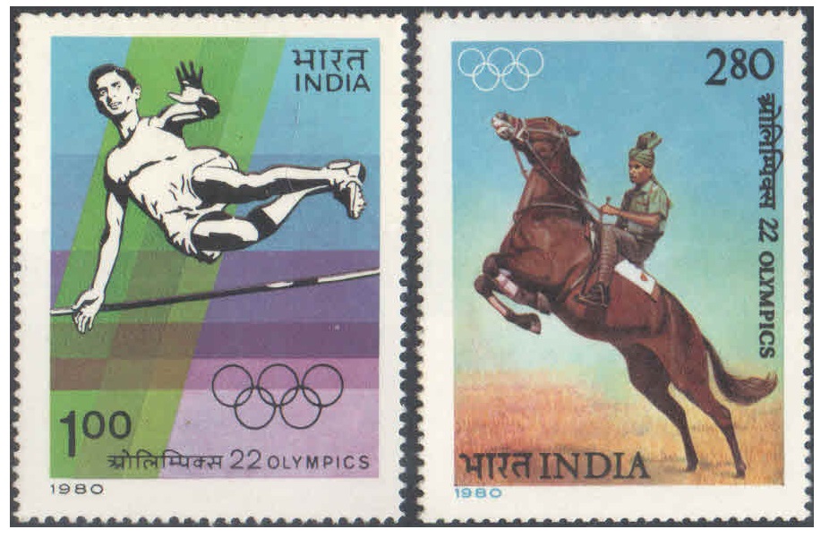 India 1980 - 22nd Olympics ( Olympic Games ) at Moscow (USSR) - Set of 2 Postage Stamps - Mint, Never Hinged