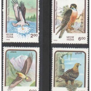 India 1992 Birds of Prey ( Osprey - Peregrene Falcon - Himalayan Bearded Vulture ( Lammergeier ) - Himalayan Golden Eagle ) Set of 4 Postage Stamps - MNH