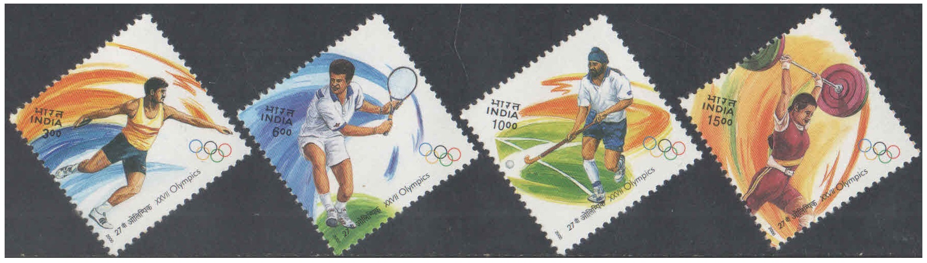 India 2000 - 27th Olympics ( Olympic Games ) at Sydney, Australia - Set of 4 Postage Stamps - Mint, Never Hinged