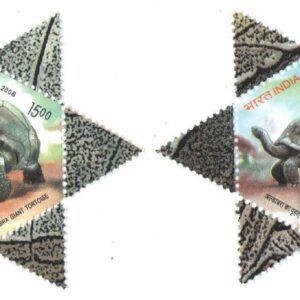 India 2008 Aldabra Giant Tortoise Set of 2 Hexagonal Stamps with Star Shaped Thematic Border - MNH