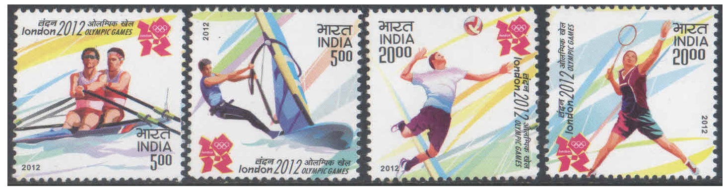 India 2012 - 30th Olympics ( Olympic Games ) at London (U.K.) - Set of 4 Postage Stamps - Mint, Never Hinged