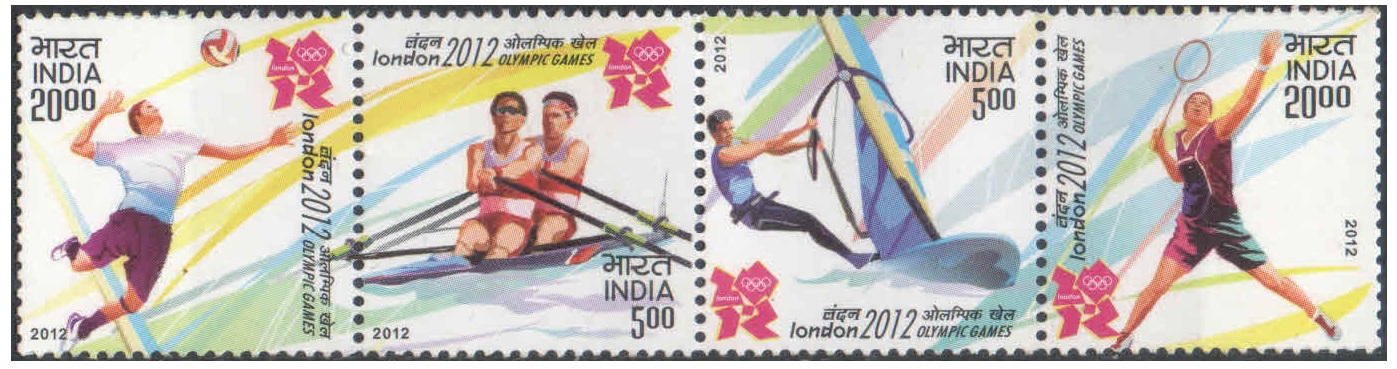 India 2012 - 30th Olympics ( Olympic Games ) at London (U.K.) - Se-tenant Strip of 4 Postage Stamps - Mint, Never Hinged