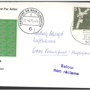 1976 First Flight Card - (27 April 1976) - Lufthansa HANOVER ( Germany ) to FRANKFURT ( Germany )