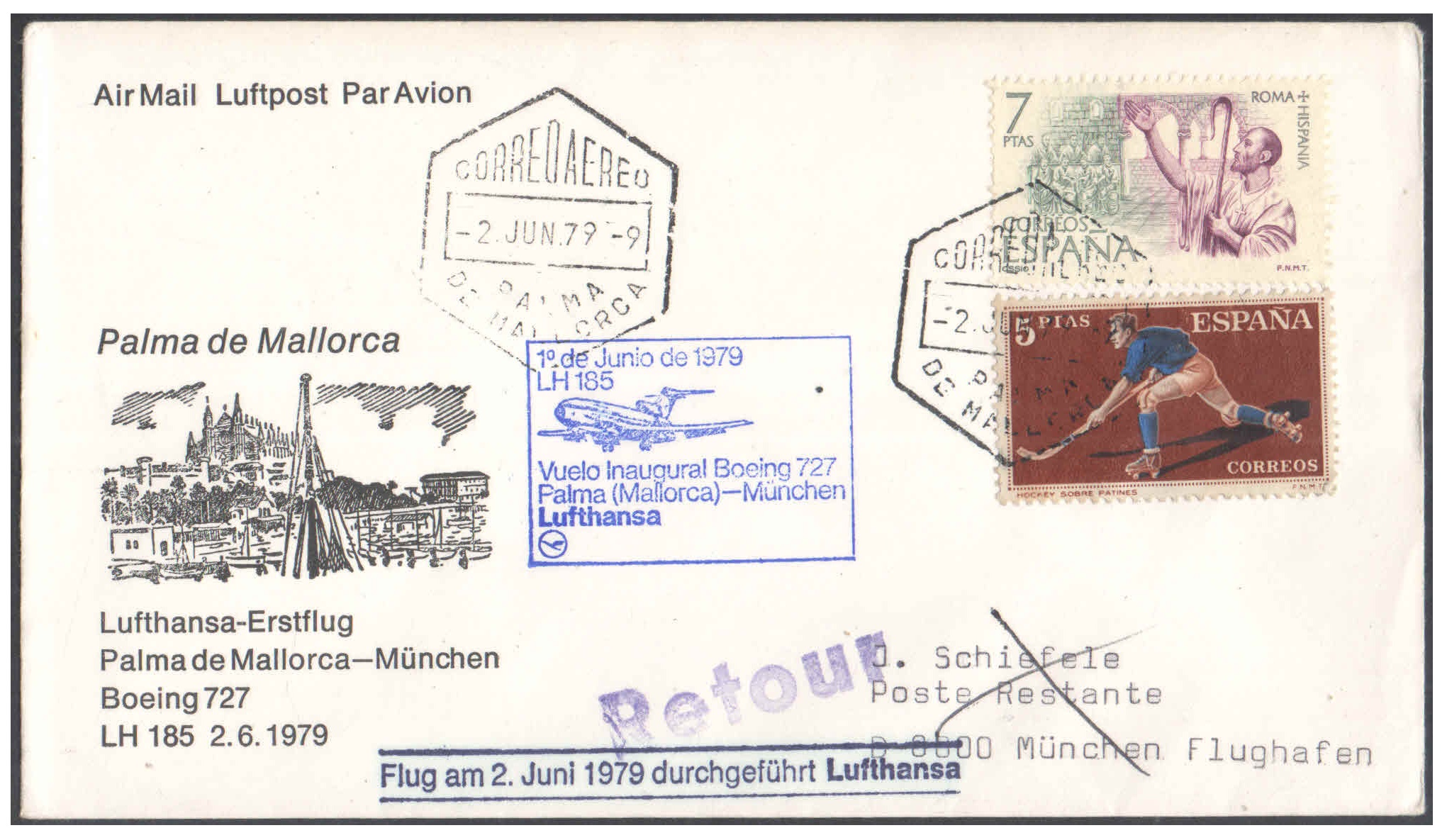 1979 First Flight Cover - (02 June 1979) - Lufthansa PALMA DE MALLORCA ( Spain )to MUNICH ( Germany