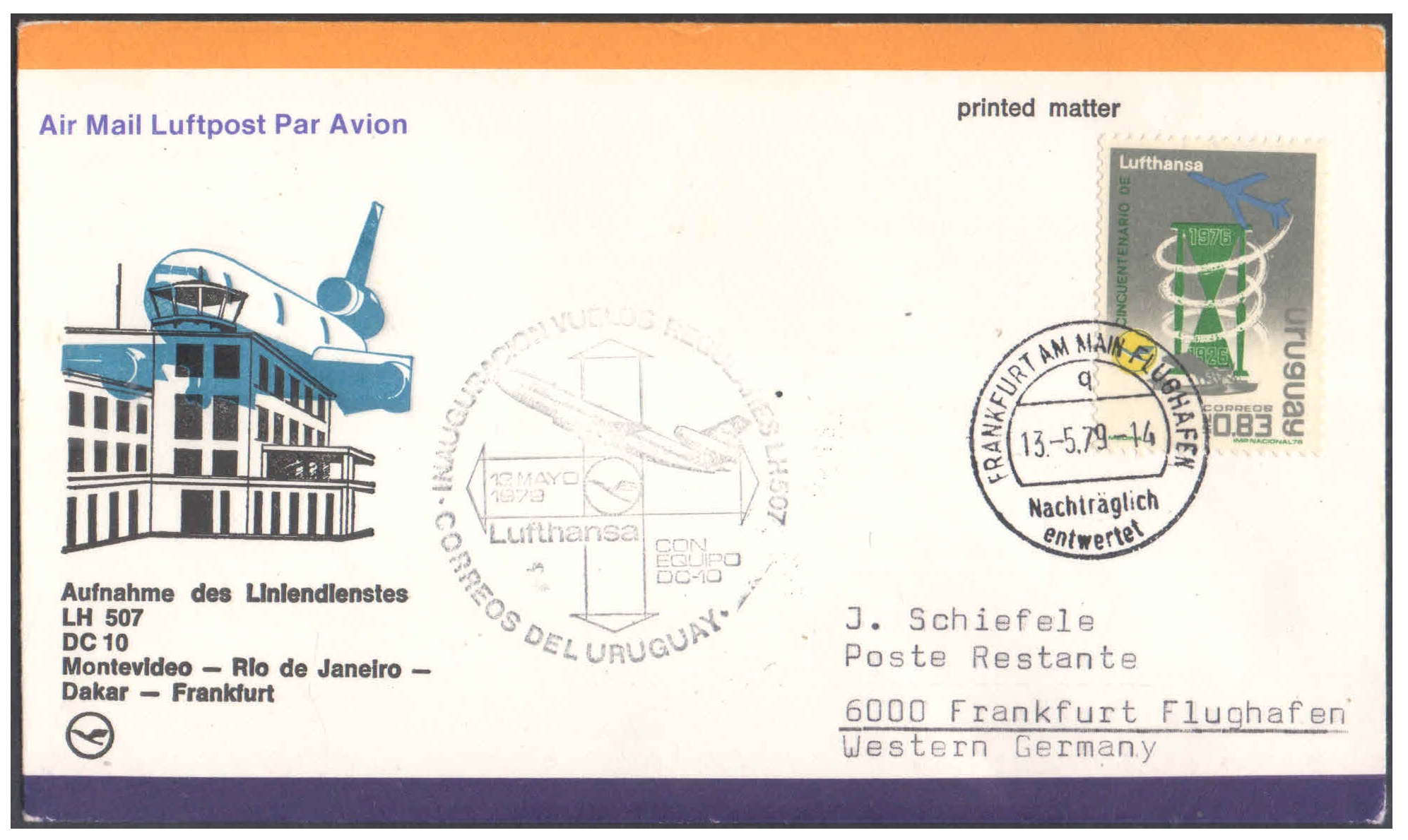 1979 First Flight Cover - (12 May 1979) - Lufthansa MONTEVIDEO ( Uruguay ) to FRANKFURT ( Germany )