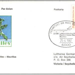 1982 First Flight Card - (25 April 1982) - Lufthansa - FRANKFURT ( Germany ) to Mauritius