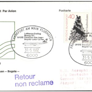 1982 First Flight Card - (31 May 1982) - Lufthansa - FRANKFURT ( Germany ) to LA PAZ ( Bolivia )