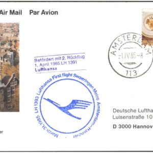 1985 First Flight Card - (01 April 1985) - Lufthansa AMSTERDAM ( Netherlands ) to HANOVER ( Germany )