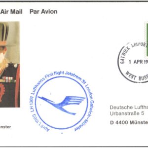 1985 First Flight Card - (01 April 1985) - Lufthansa London ( UK ) to Munster ( Germany )