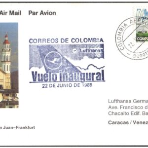 1985 First Flight Card - (22 June 1985) - Lufthansa BOGOTA ( Colombia ) to Frankfurt ( Germany )