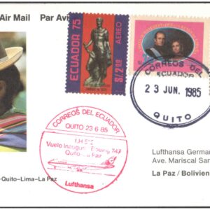 1985 First Flight Card - (23 June 1985) - Lufthansa Frankfurt ( Germany ) to LA PAZ ( Bolivia )