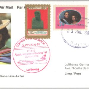 1985 First Flight Card - (23 June 1985) - Lufthansa LH 512 - Frankfurt ( Germany ) to LA PAZ ( Bolivia )