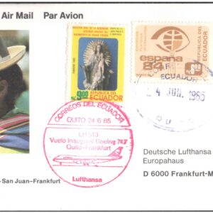 1985 First Flight Card - (24 June 1985) - Lufthansa ) - LA PAZ ( Bolivia ) to FRANKFURT ( Germany