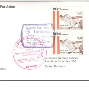 1985 First Flight Card - (24 June 1985) - Lufthansa ) LH 513 - LA PAZ ( Bolivia ) to FRANKFURT ( Germany