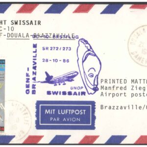 1986 First Flight Cover (29 October 1986) - Swiss Air - Geneva ( Switzerland ) to BRAZZAVILLE ( Congo )