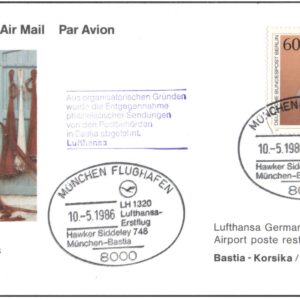 1986 First Flight Card - (10 May 1986) - Lufthansa LH 320 - MUNICH ( Germany ) to BASTIA ( France )