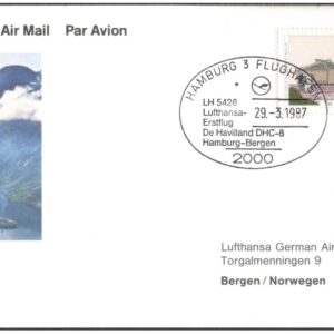 1987 First Flight Card - (29 March1987) - Lufthansa HAMBURG ( Germany ) to BERGEN ( Norway )
