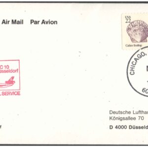 1987 First Flight Cover - (31 March 1987) - Lufthansa - CHICAGO ( USA ) to DUSSELDORF ( Germany )
