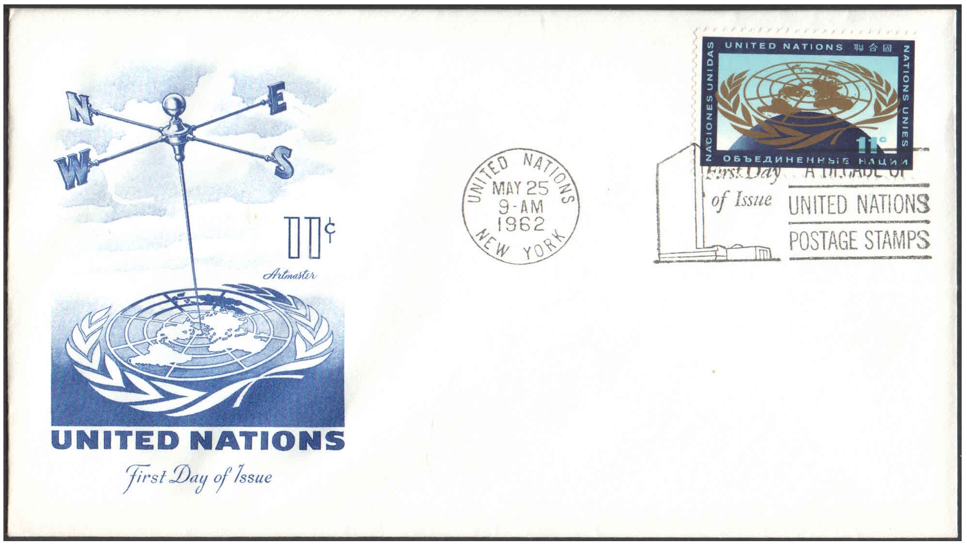 United Nations (UN) 1957 Anemometer (Wind speed indicator)- First Day of Issue Cover