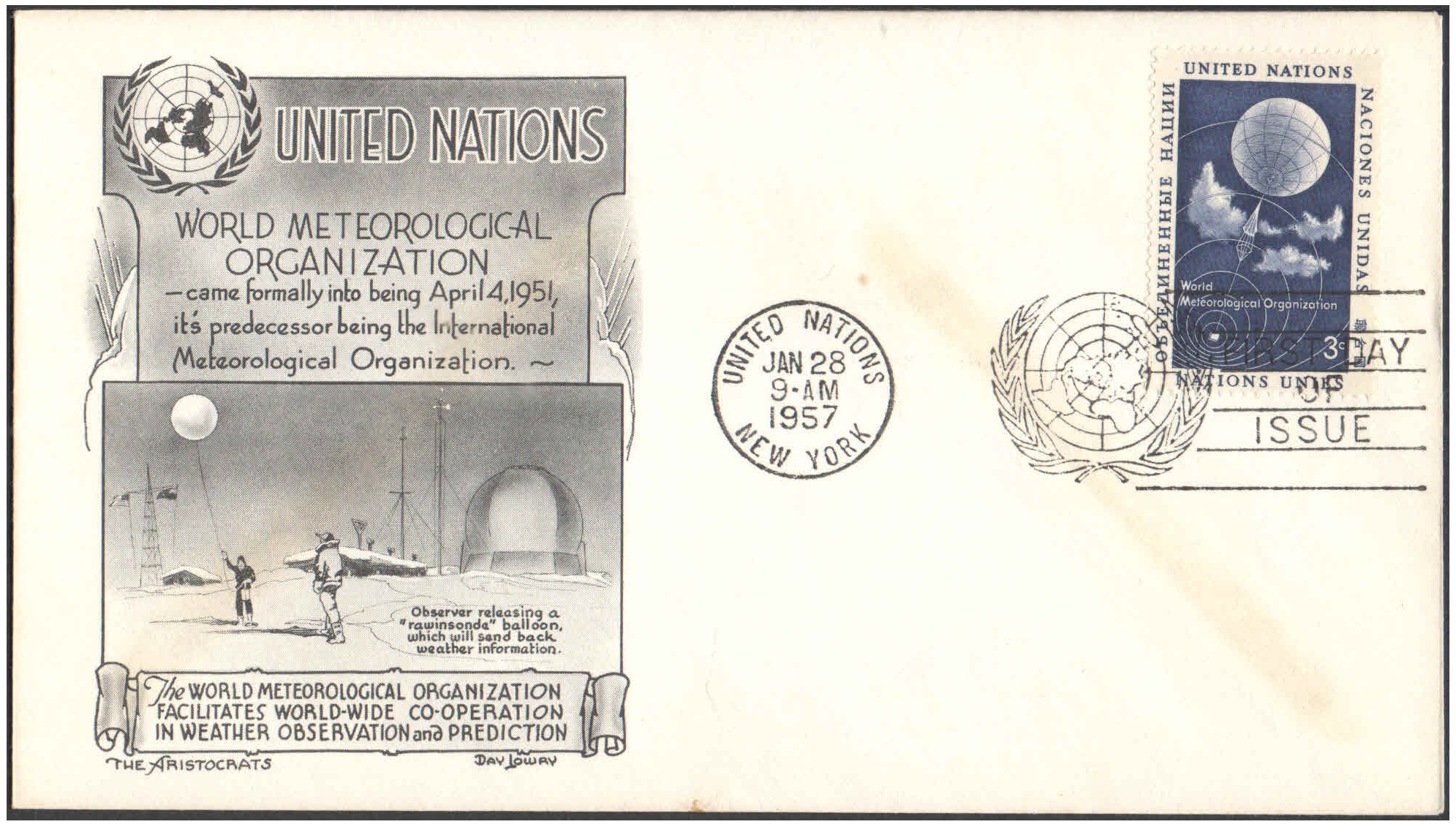 United Nations (UN) 1957 World Meteorological Organization - Weather Balloon - First Day of Issue Cover