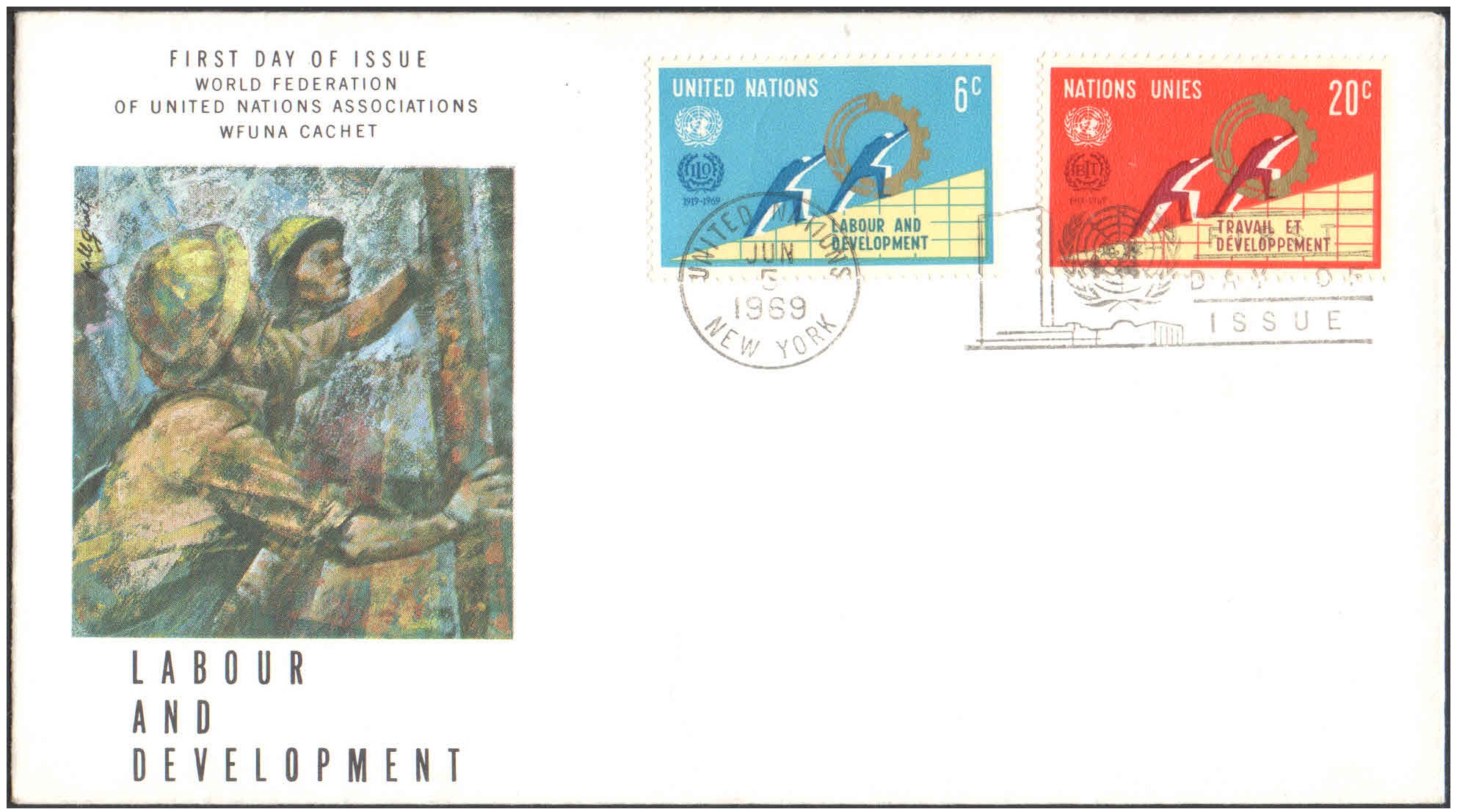 United Nations (UN) 1969 Labour and Development First Day of Issue Cover