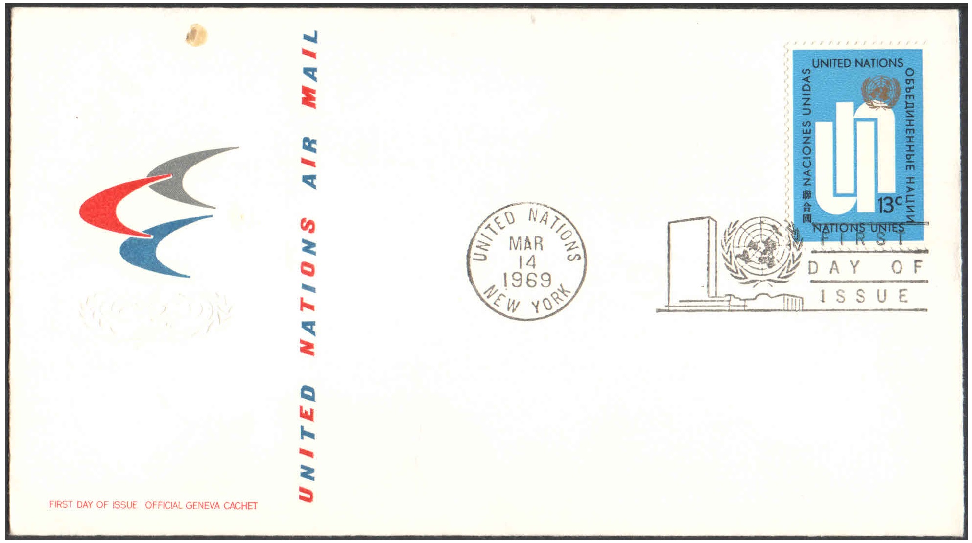 United Nations (UN) 1969 Air Mail First Day of Issue Cover