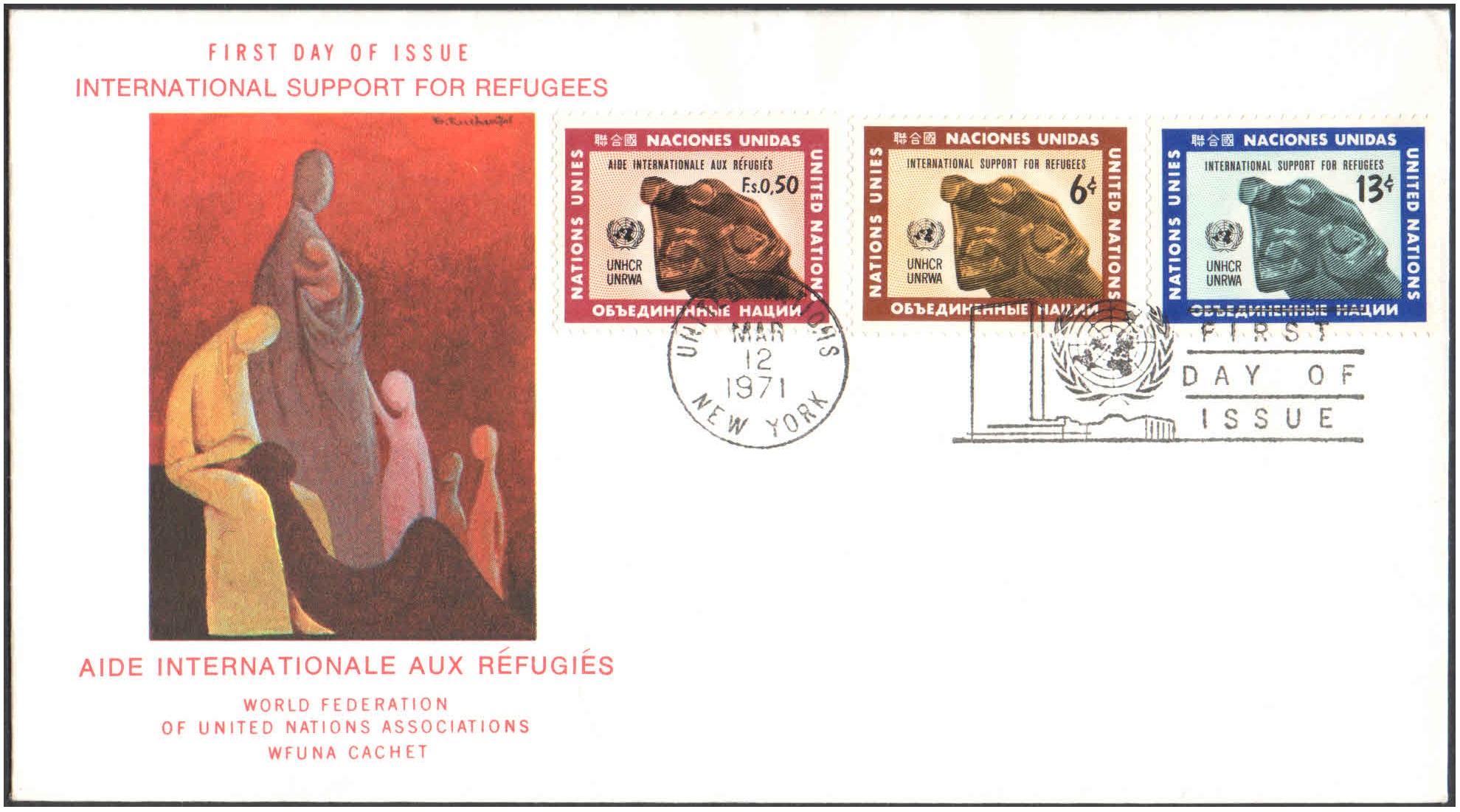 United Nations (UN) 1971 International Support for Refugees First Day of Issue Cover