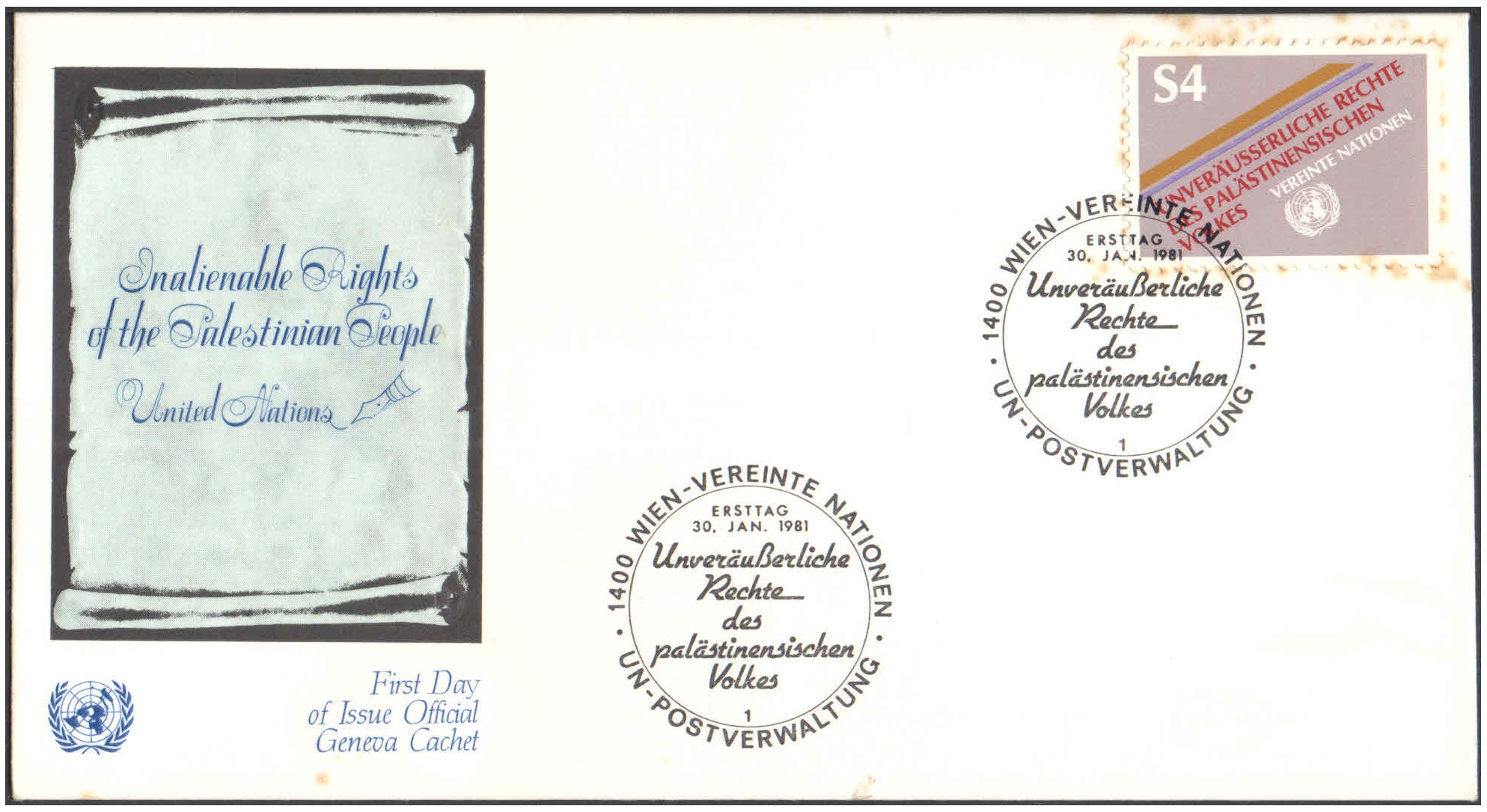 United Nations (UN) 1981 -Official Geneva Cachet - - First Day of Issue Cover