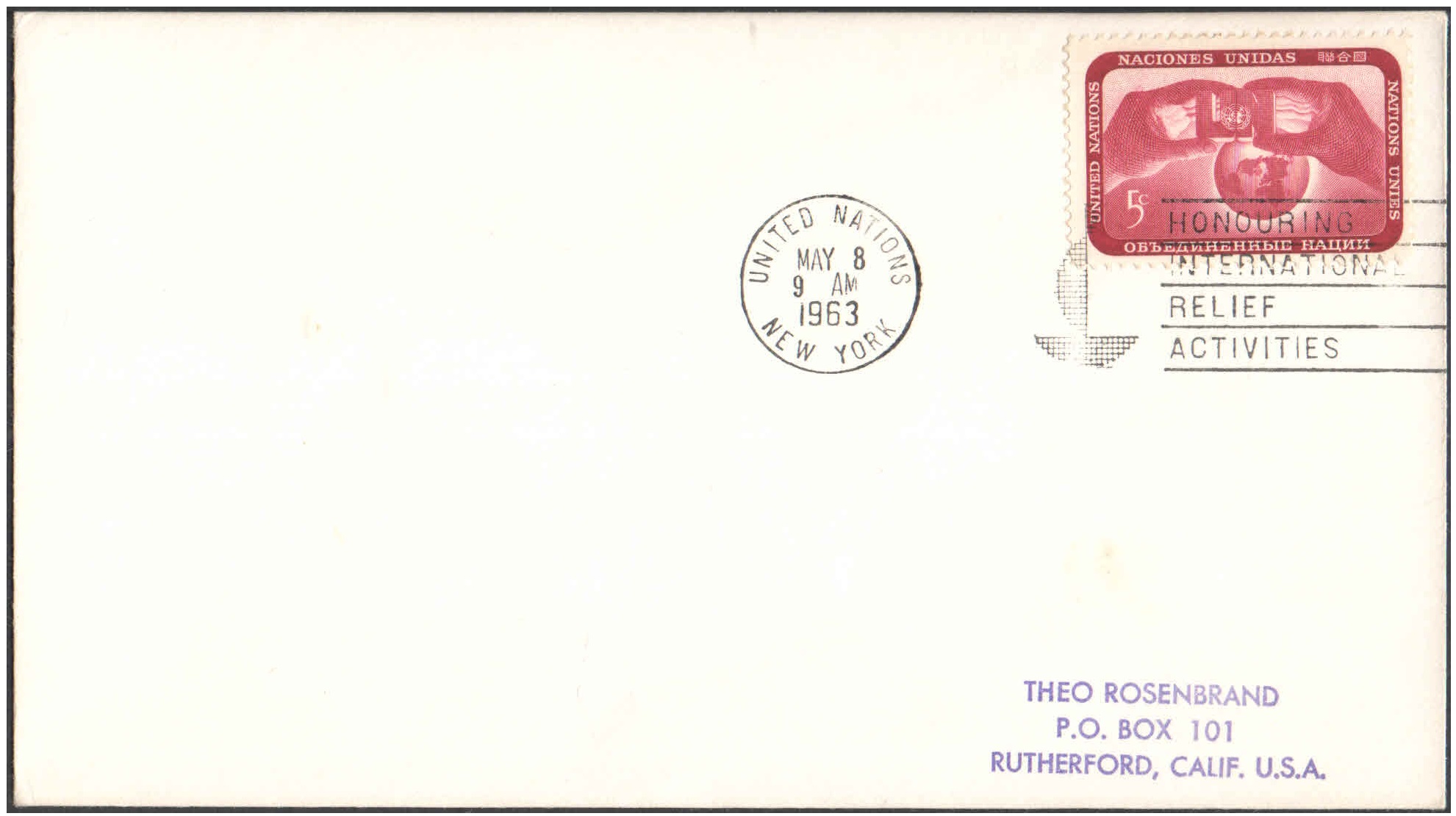 United Nations (UN) 1963 International Relief Activities- First Day of Issue Cover