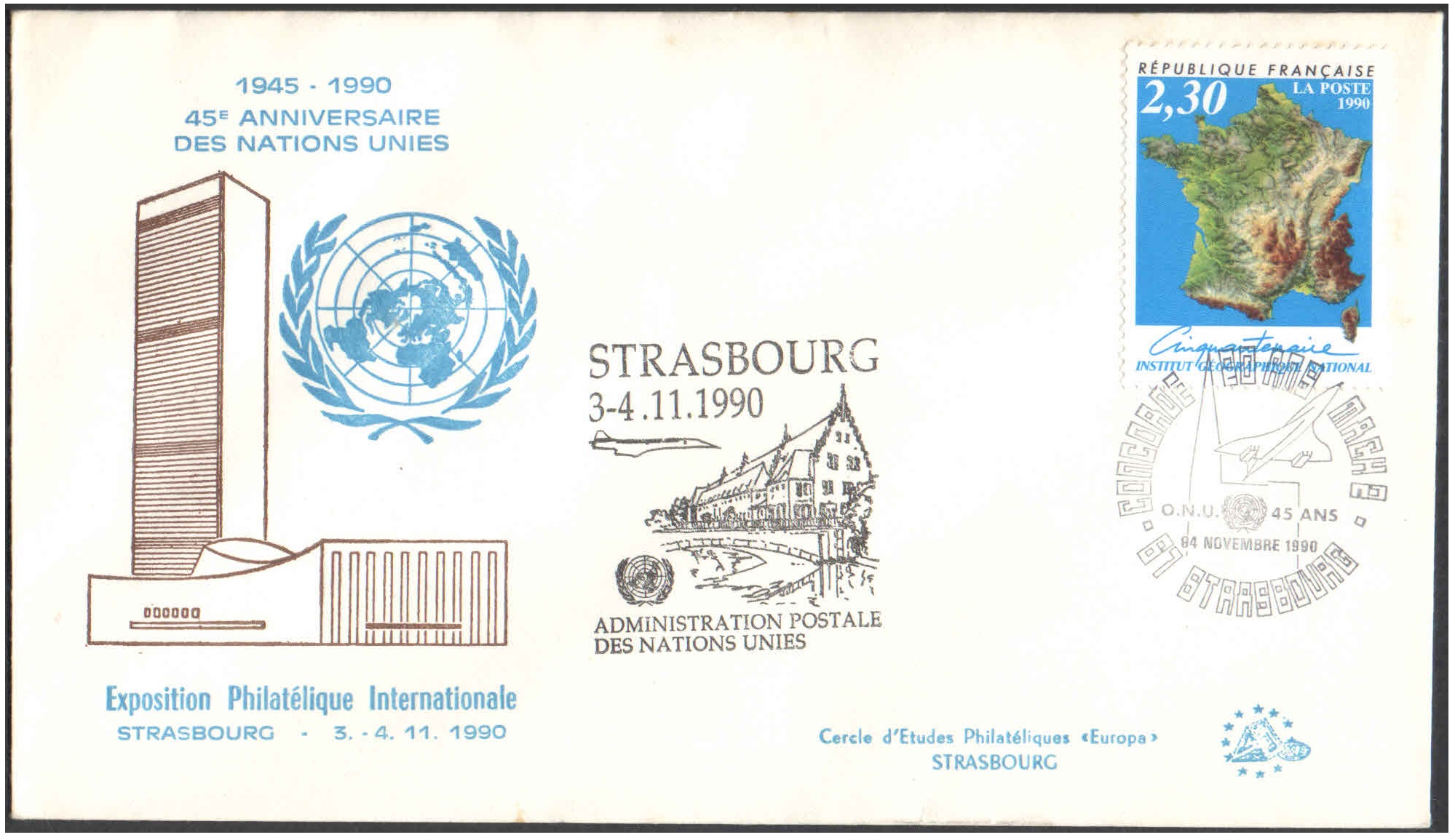 United Nations (UN) 1990 -International Philately Exhibition - Strasbourg, France- First Day of Issue Cover