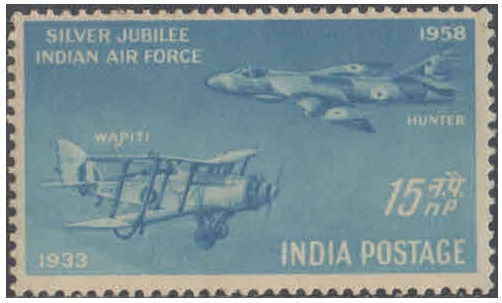 India 1958 Indian Air Force - Westland Wapiti Biplane Postage Stamp MNH