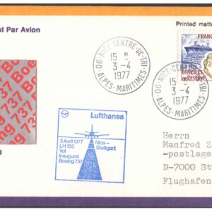 First Flight Cover - (03 April 1977) - Lufthansa NICE ( France ) to STUTTGART ( Germany )