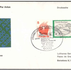 First Flight Cover - (17 September 1977) - Lufthansa FRANKFURT ( Germany ) to BARCELONA ( Spain )