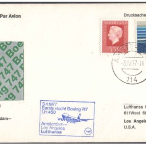 First Flight Cover - (03 April 1977) - Lufthansa FRANKFURT ( Germany ) to LOS ANGELES ( USA ) for stamp, philatelic collection (B)