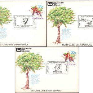 New Zealand 1990 - World Stamp Exhibition - Set of 3 Pictorial Date Stamped First Day Postcards