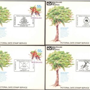 New Zealand 1990 - World Stamp Exhibition - Set of 4 Pictorial Date Stamped First Day Postcards