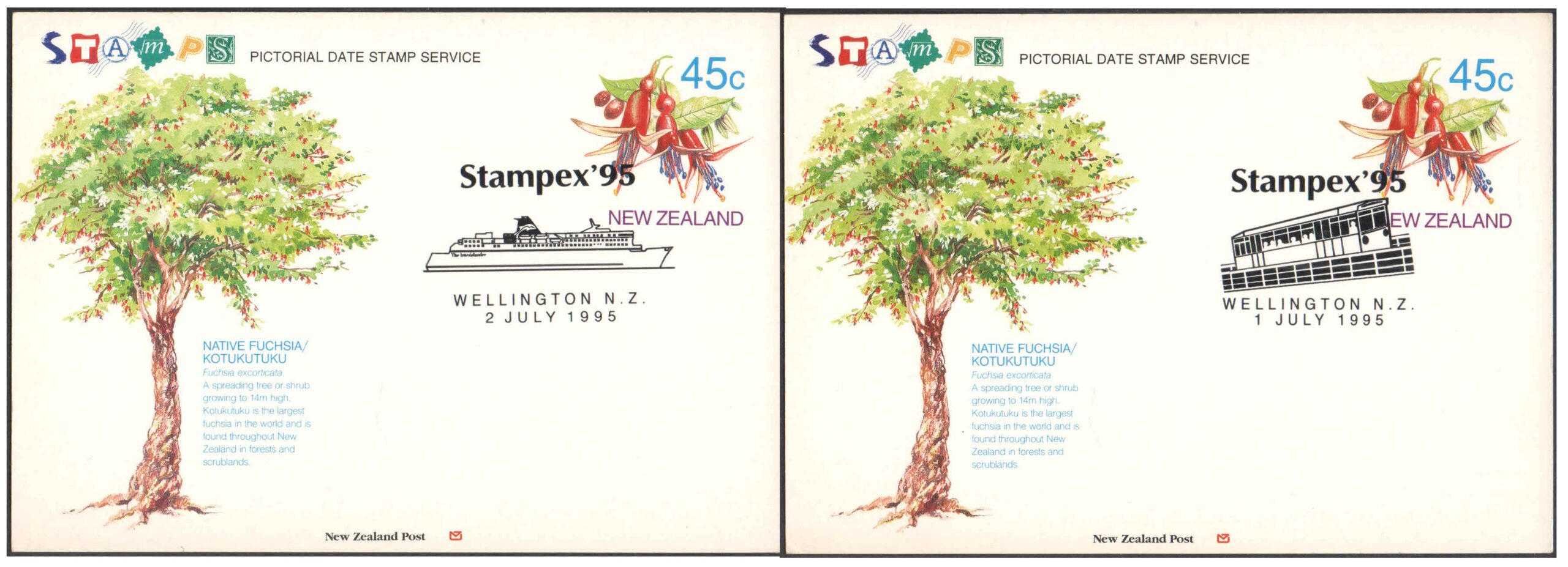 New Zealand 1995 - Stampex 95 -Set of 2 Pictorial Date Stamped First Day Postcards