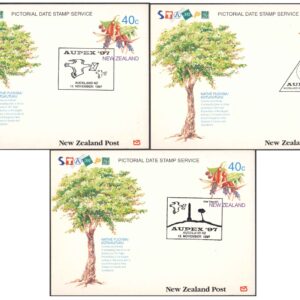 New Zealand 1997 - AUPEX-97 -Set of 3 Pictorial Date Stamped First Day Postcards