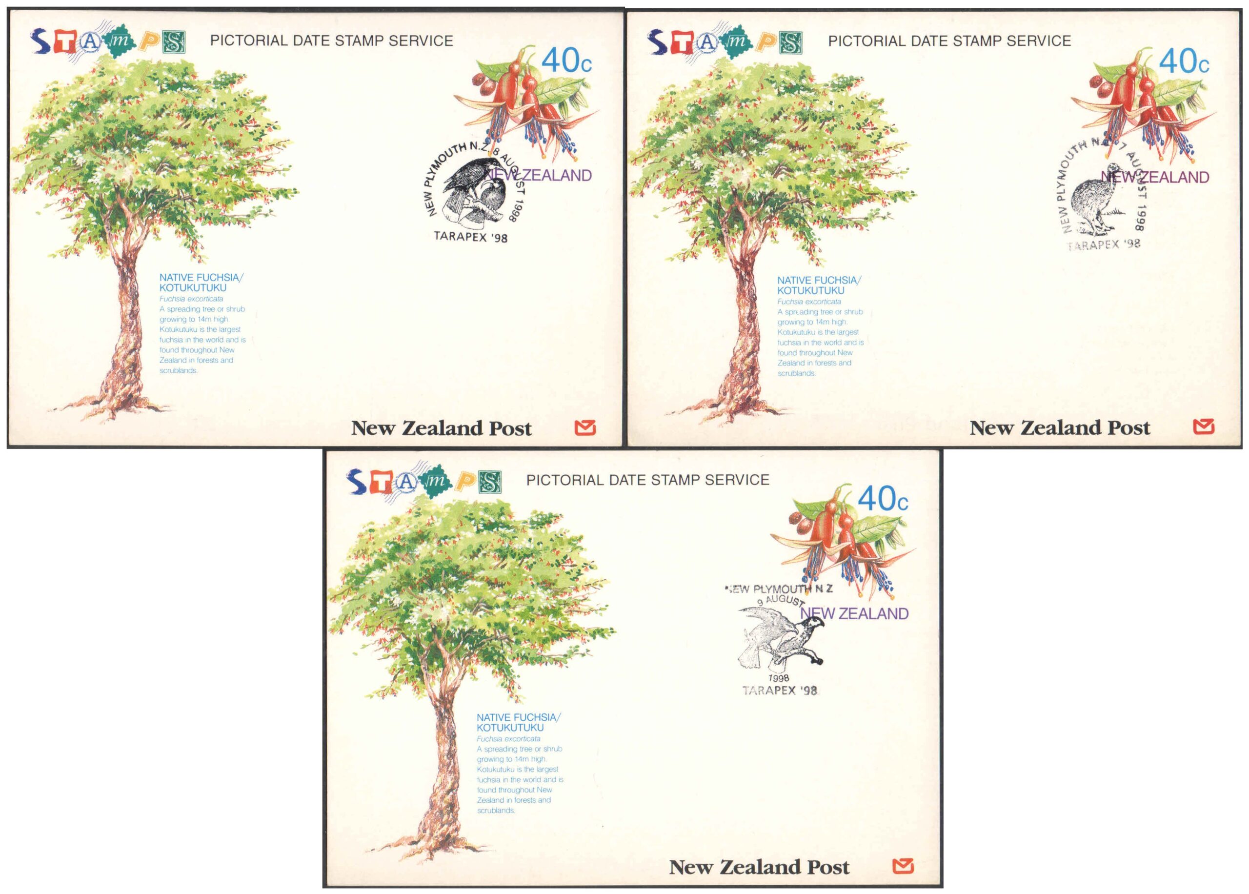 New Zealand 1998 - Tarapex 98 -Set of 3 Pictorial Date Stamped First Day Postcards