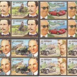 St. Vincent 1987 Automobile Centenary - Car Makers - Benz, Ferrari, Ford, Rolls Royce - Set of 4 Blocks of 4 stamps each MNH