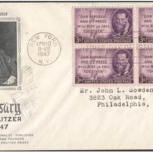 USA 1947 Joseph Pulitzer - 100th Anniversary - First Day Cover