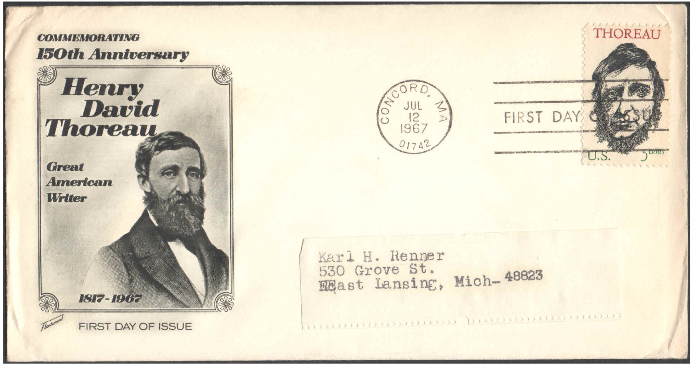 USA 1967 Henry David Thoreau - 150th Anniversary - First Day Cover