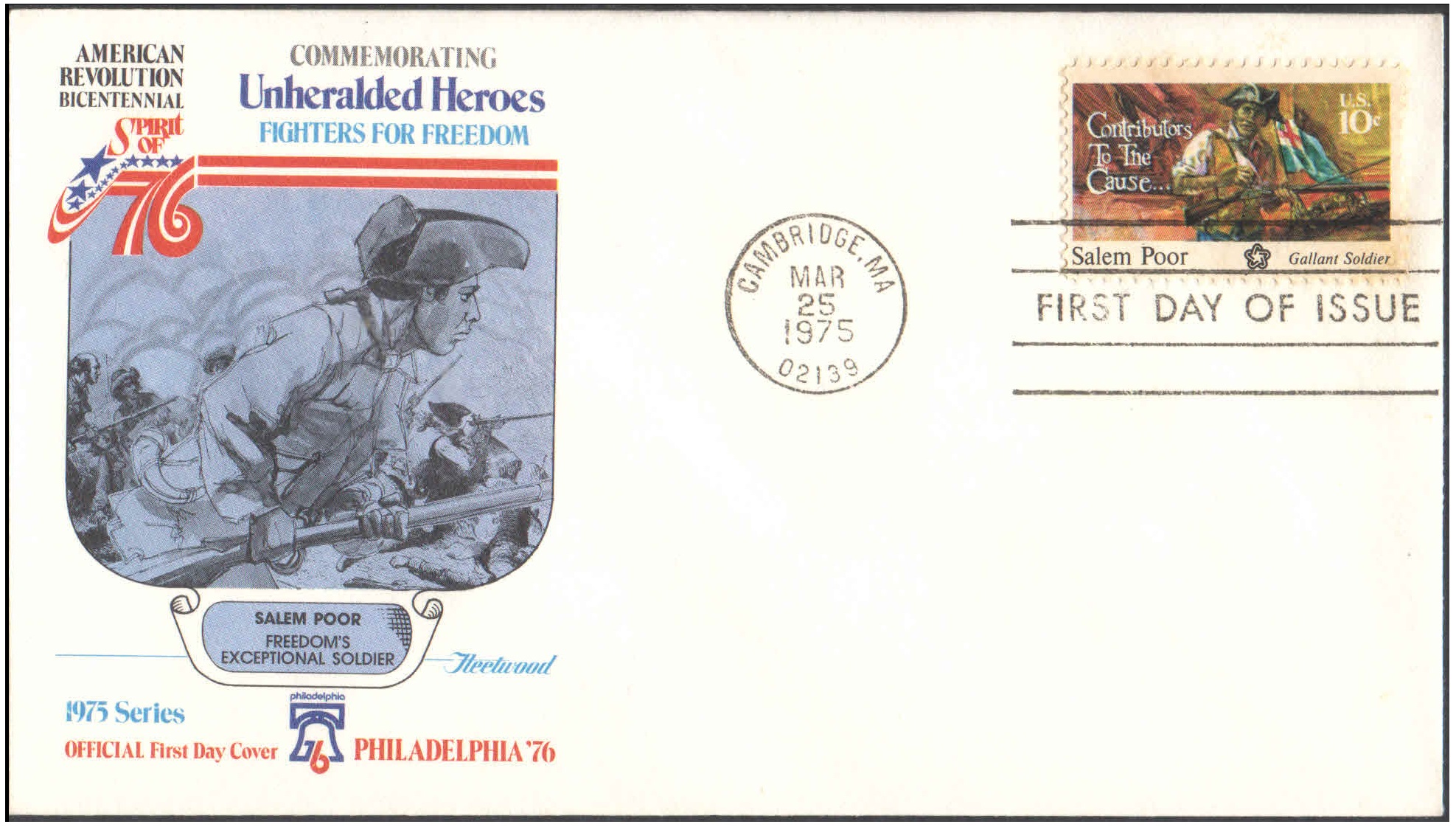USA 1975 Unheralded Heroes - Salem Poor - Gallant Soldier - First Day Cover