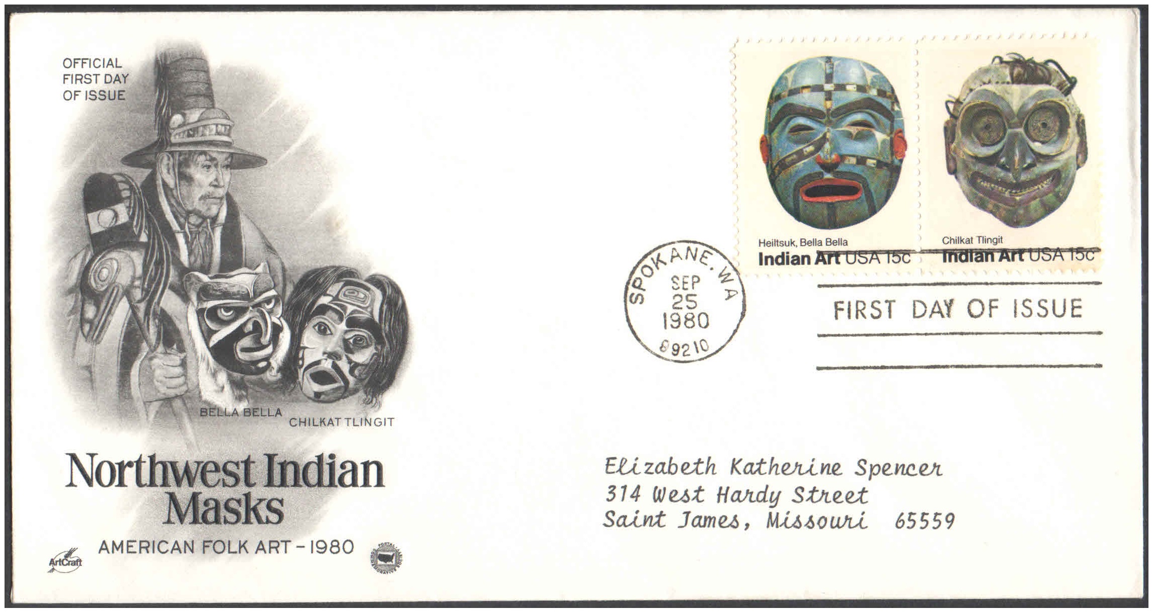 USA 1980 Northwest Indian Masks - Bella Bella, Chilkat Tlingit - First Day Cover