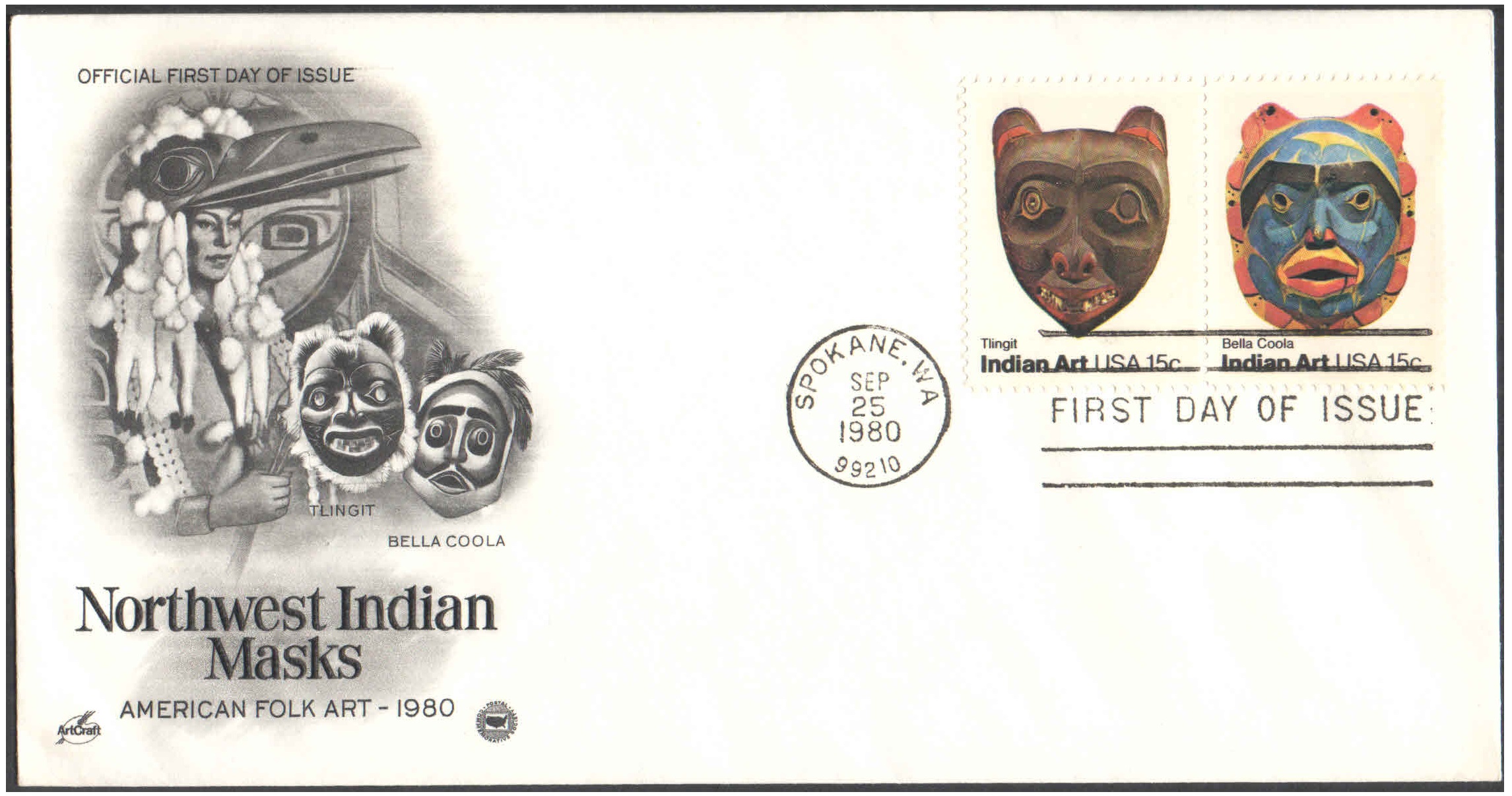 USA 1980 Northwest Indian Masks - Tlingit, Bella Coola - First Day Cover