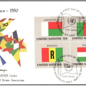 United Nations (UN) 1980 - Flag Series First Day Cover - Madagascar, Cameroon, Rwanda, Hungary