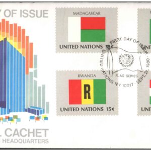 United Nations (UN) 1980 - Flag Series First Day Cover - Official Cachet New York - Madagascar, Cameroon, Rwwanda, Hungary